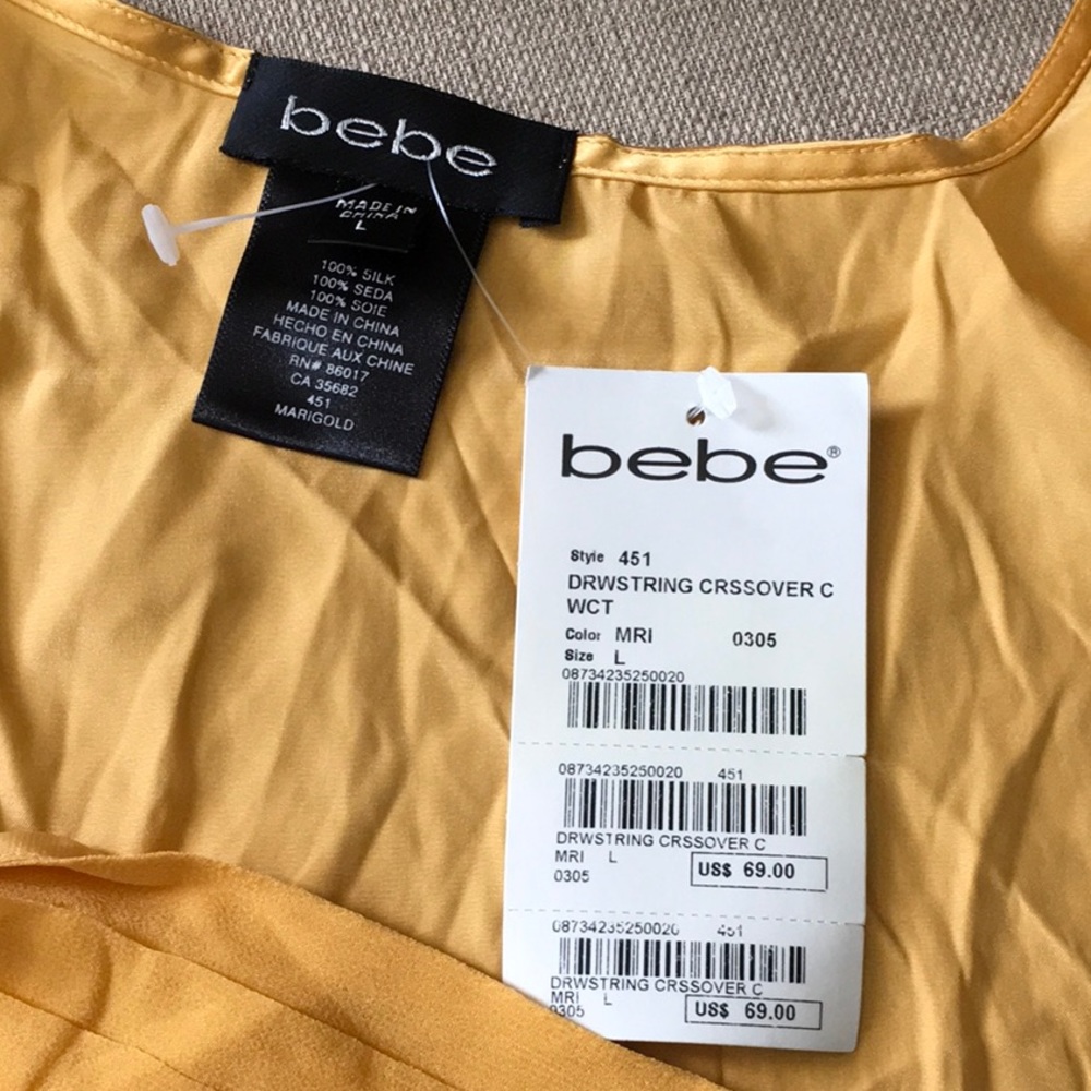 bebe 100% Silk Drawstring Crossover Ruffle Shirt - Picture 8 of 8
